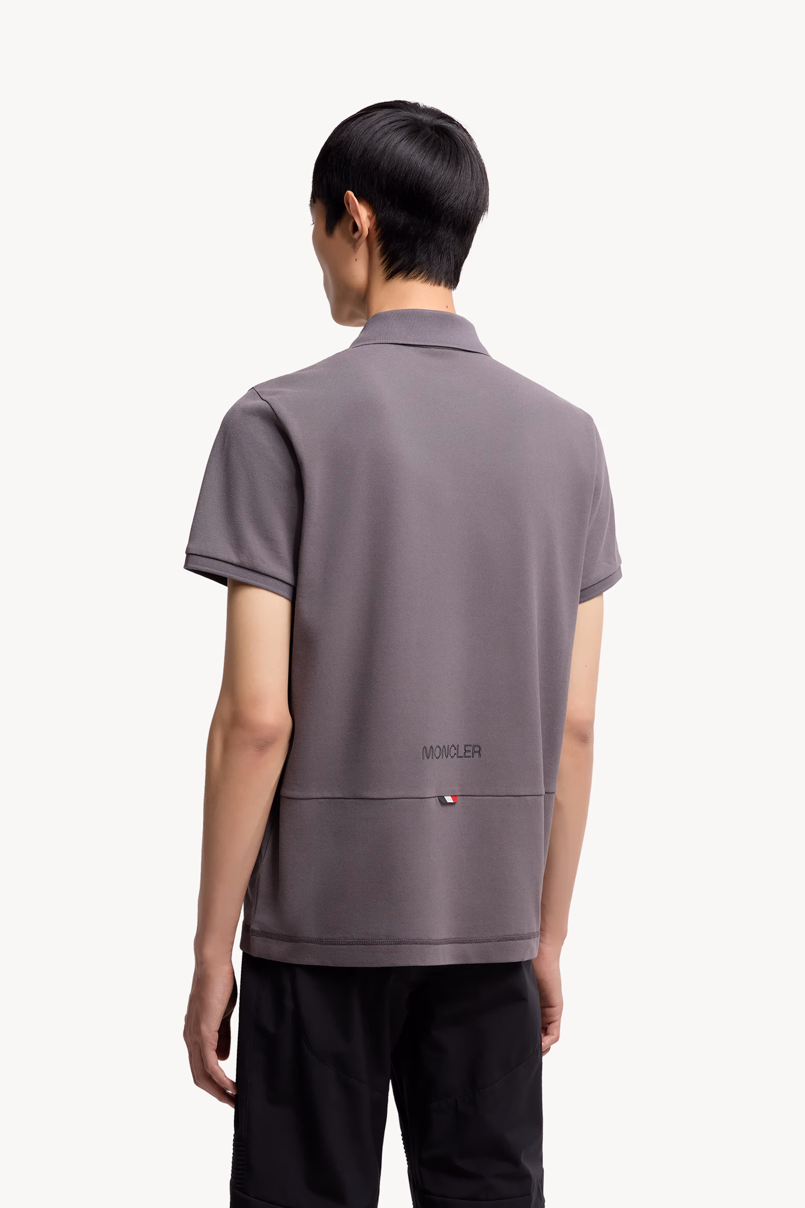 Logo Patch Cotton Piquet Polo Shirt Men Dark Grey Moncler 5